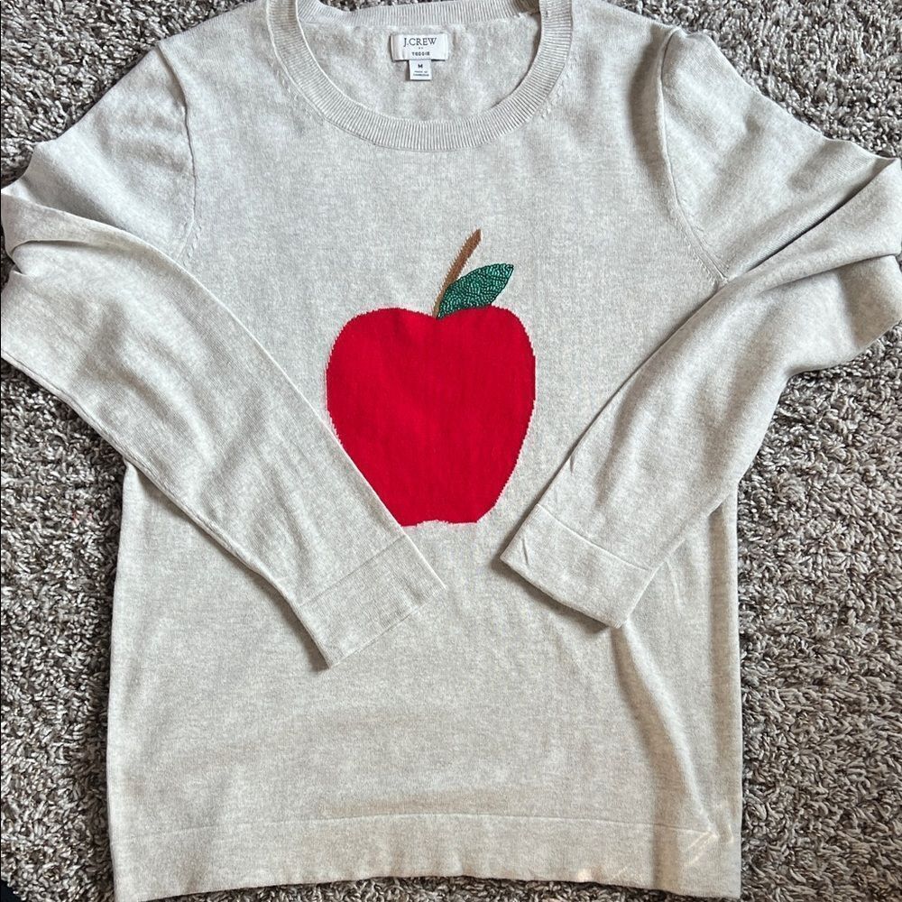 Like New! J. Crew Factory Sequin Apple Teddie Sweater Gray in Size M